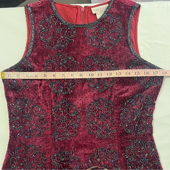 Vintage Paradise NY Medium Wine Color Embellished Sleeveless Lined Back Zip Top - Picture 9 of 14